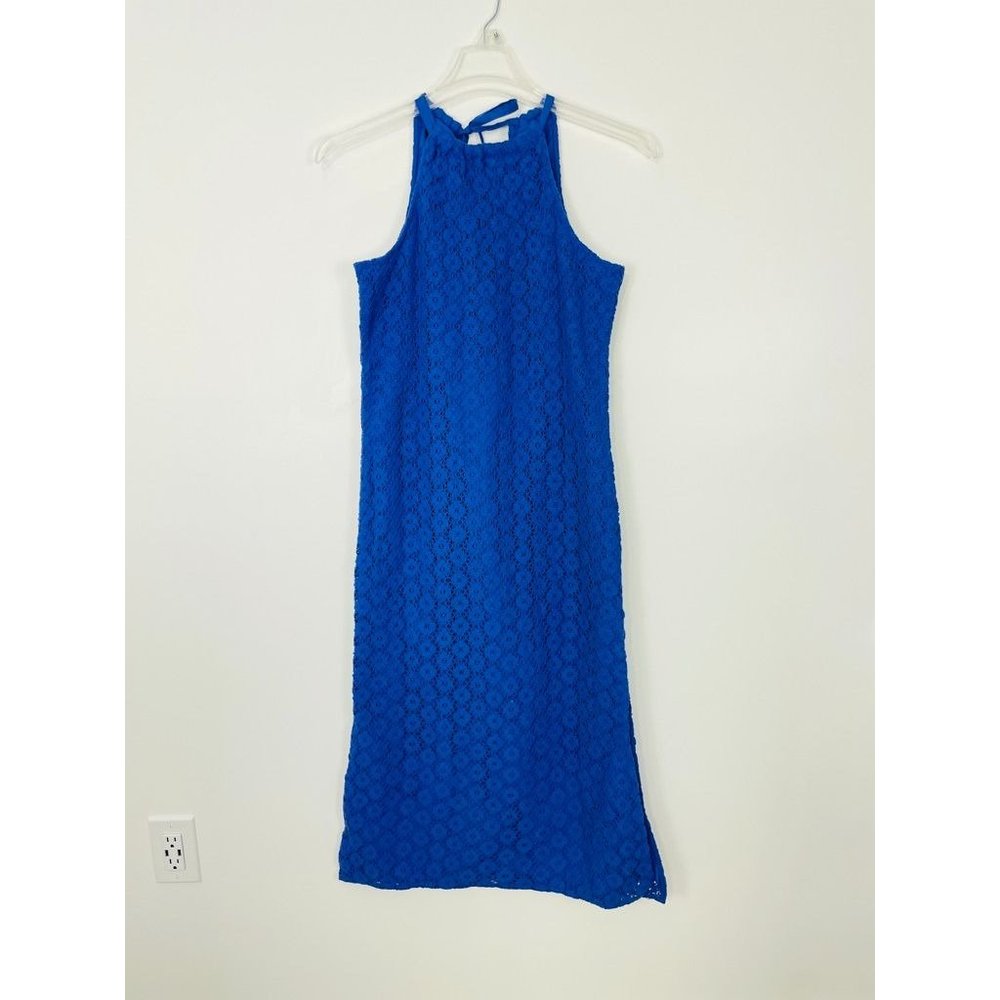 A New Day Women's Dress Small Crochet Midi Halter Blue Sleeveless Sundress New - Picture 4 of 15
